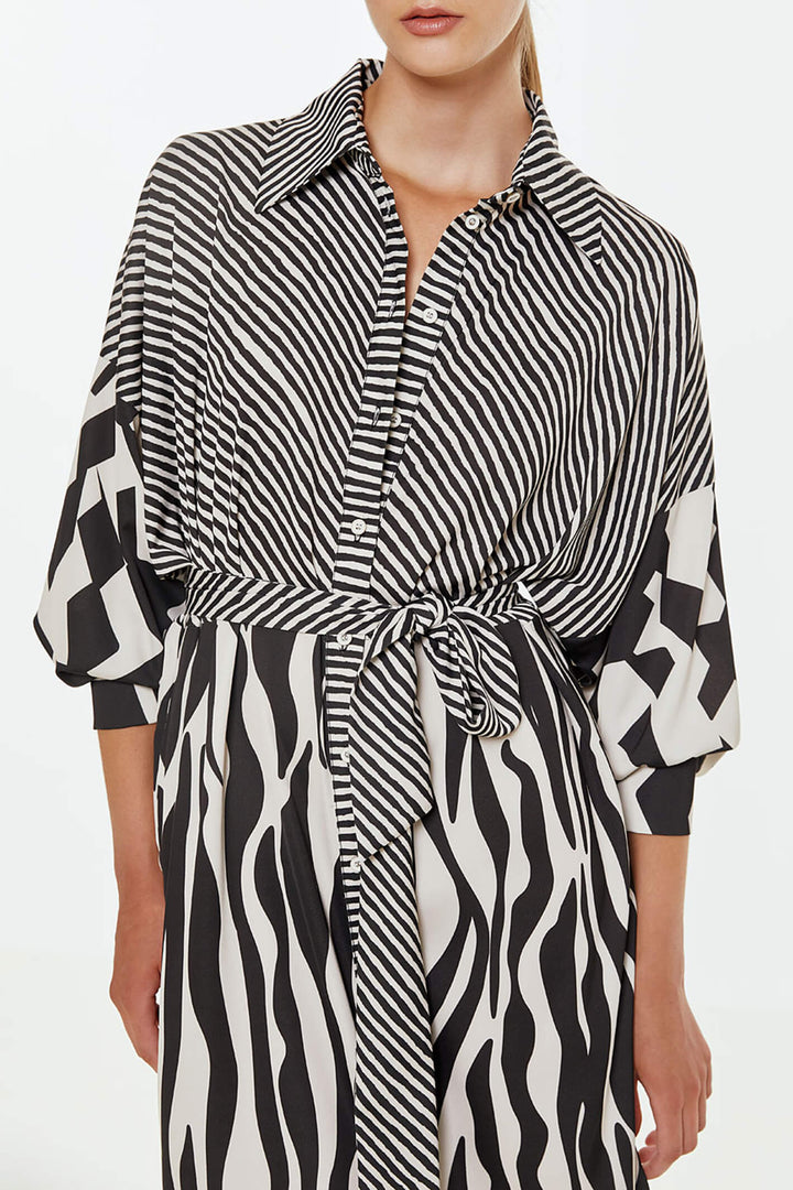 Access Fashion 3370-1057 Black & White Animal Print Shirt Dress - Experience Boutique