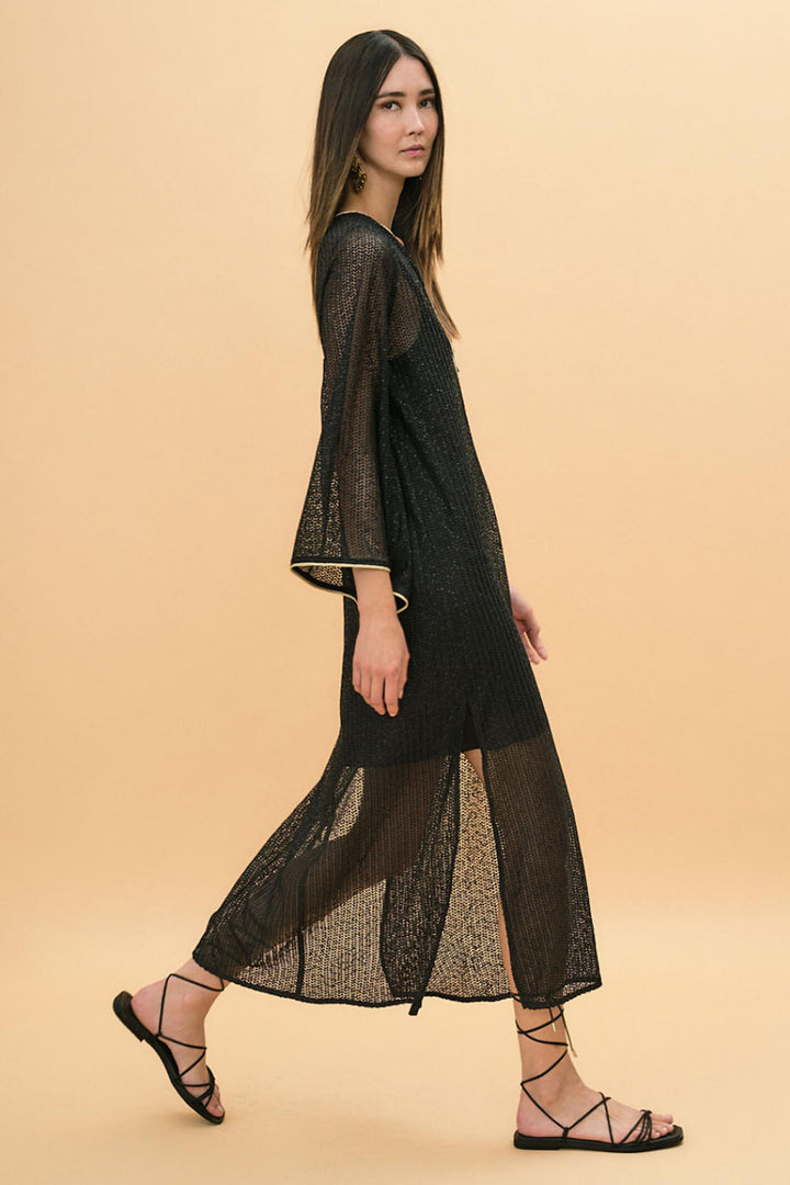 Access Fashion 3371 Black Ink Mesh Bell Sleeve Dress - Experience Boutique
