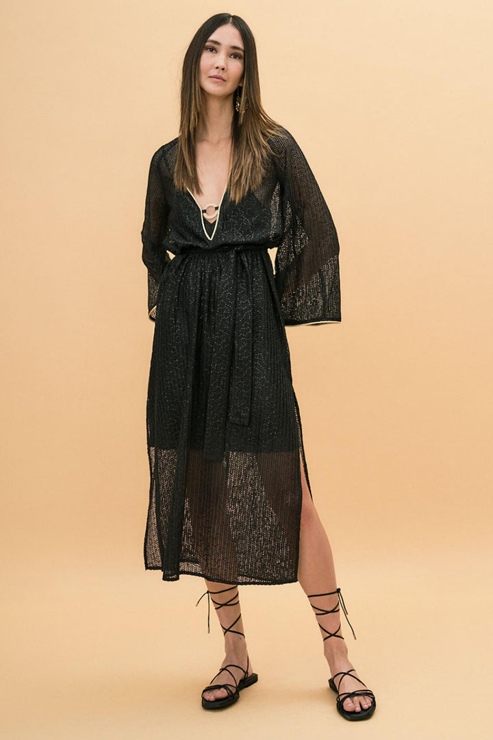 Access Fashion 3371 Black Ink Mesh Bell Sleeve Dress - Experience Boutique