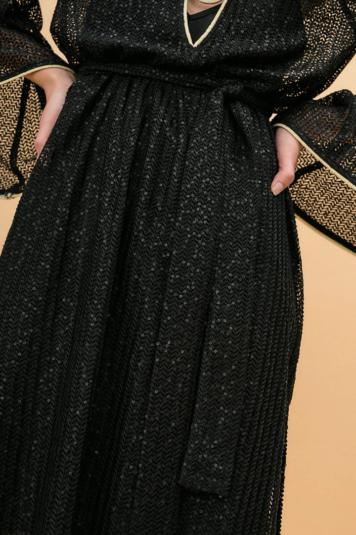 Access Fashion 3371 Black Ink Mesh Bell Sleeve Dress - Experience Boutique