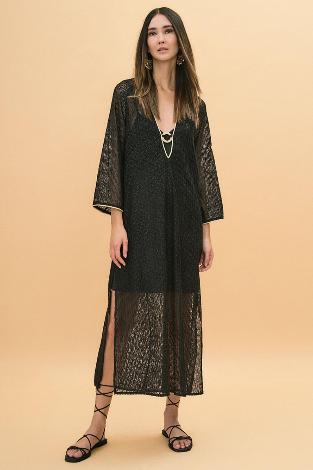 Access Fashion 3371 Black Ink Mesh Bell Sleeve Dress - Experience Boutique