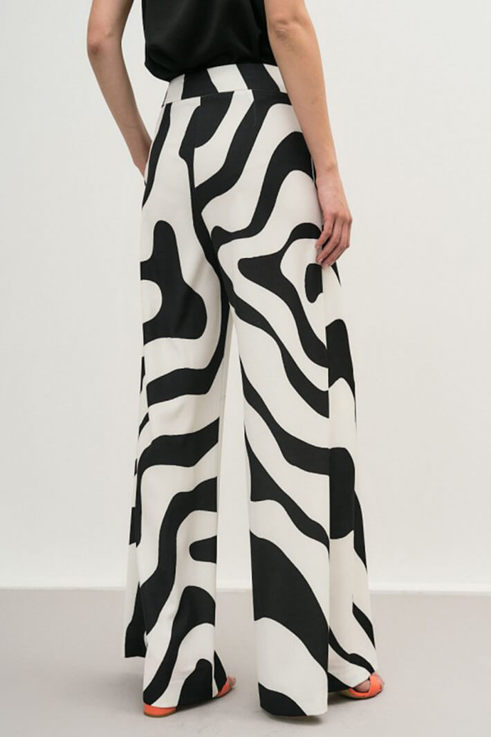 Access Fashion 5046 Black White Print Wide Leg Trousers - Shirley Allum Boutique