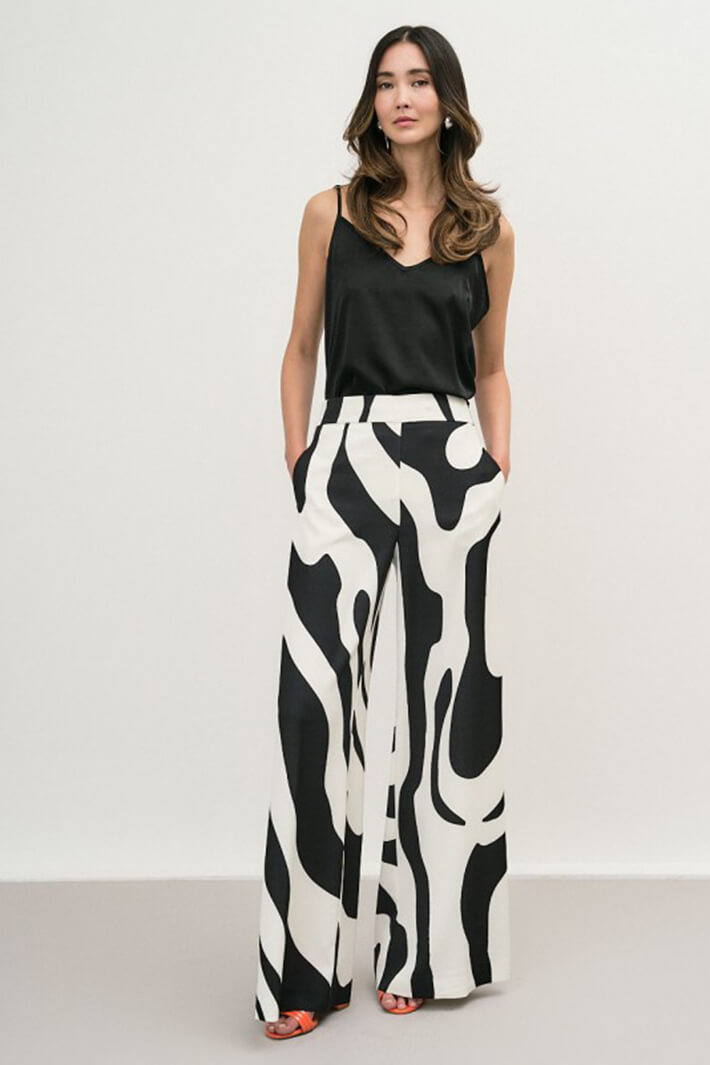 Access Fashion 5046 Black White Print Wide Leg Trousers - Shirley Allum Boutique