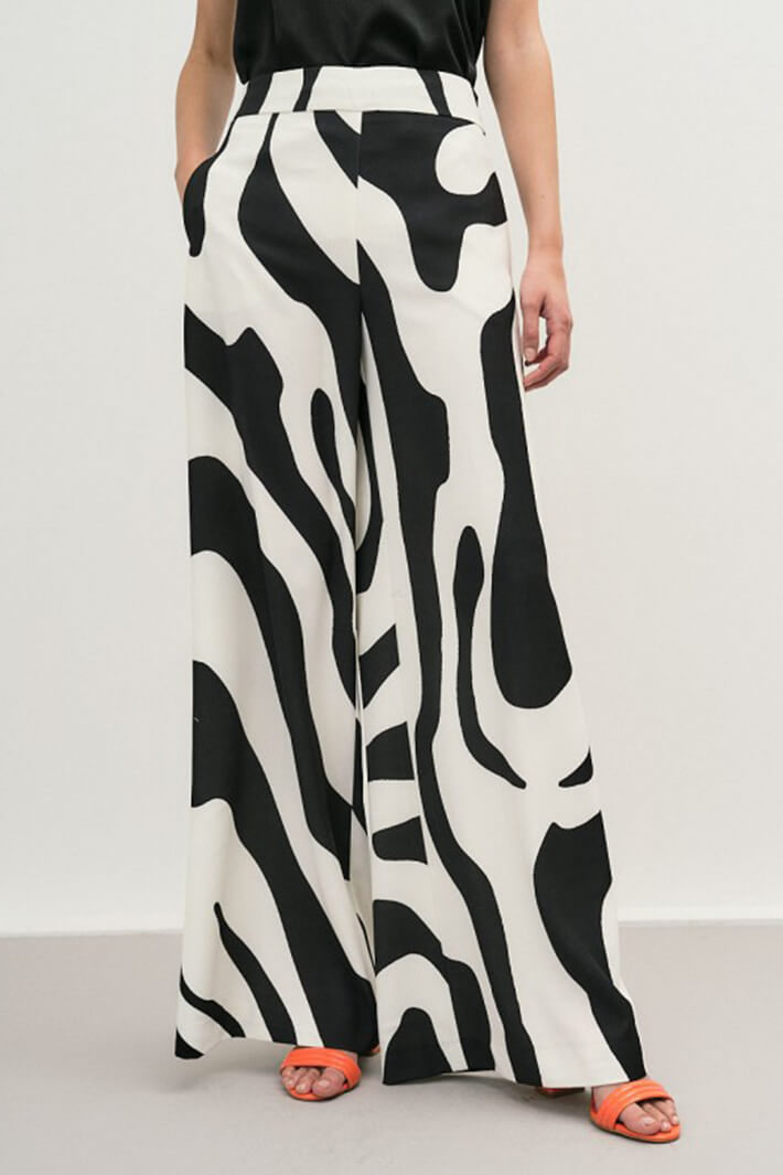 Access Fashion 5046 Black White Print Wide Leg Trousers - Shirley Allum Boutique