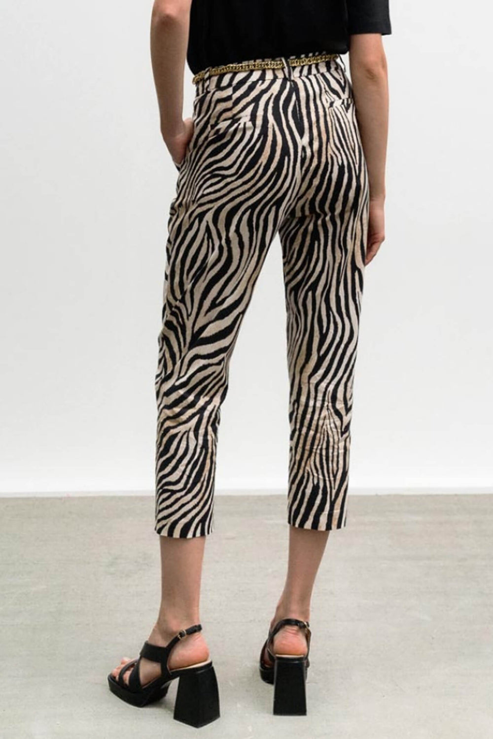 Access Fashion 5080 Beige Zebra Print Straight Leg Trousers - Experience Boutique