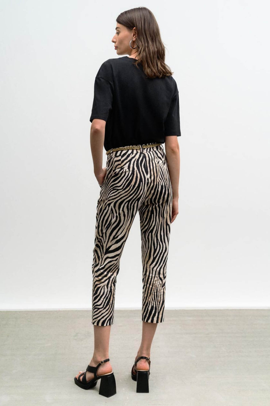 Access Fashion 5080 Beige Zebra Print Straight Leg Trousers - Experience Boutique
