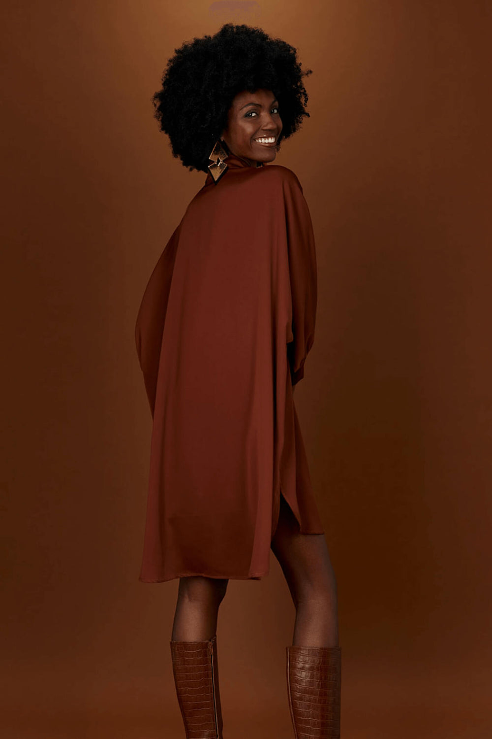 Access Fashion 7012 Chocolate Brown Batwing Shirt Dress - Experience Boutique