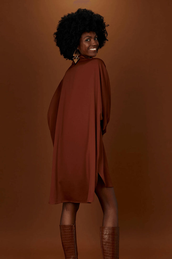 Access Fashion 7012 Chocolate Brown Batwing Shirt Dress - Experience Boutique