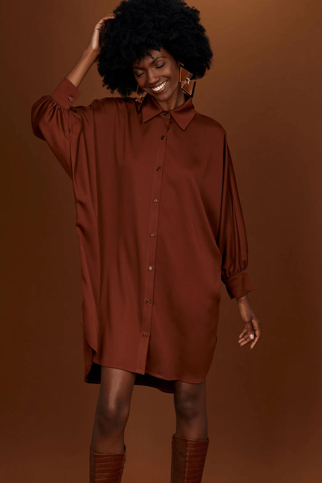 Access Fashion 7012 Chocolate Brown Batwing Shirt Dress - Experience Boutique
