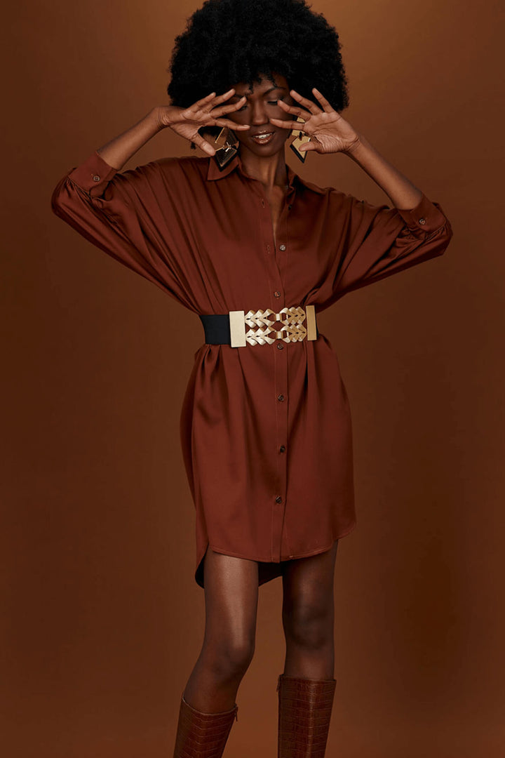 Access Fashion 7012 Chocolate Brown Batwing Shirt Dress - Experience Boutique