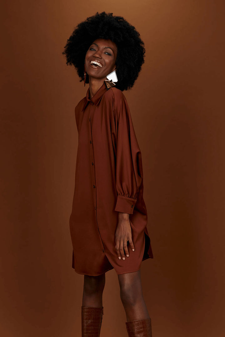 Access Fashion 7012 Chocolate Brown Batwing Shirt Dress - Experience Boutique