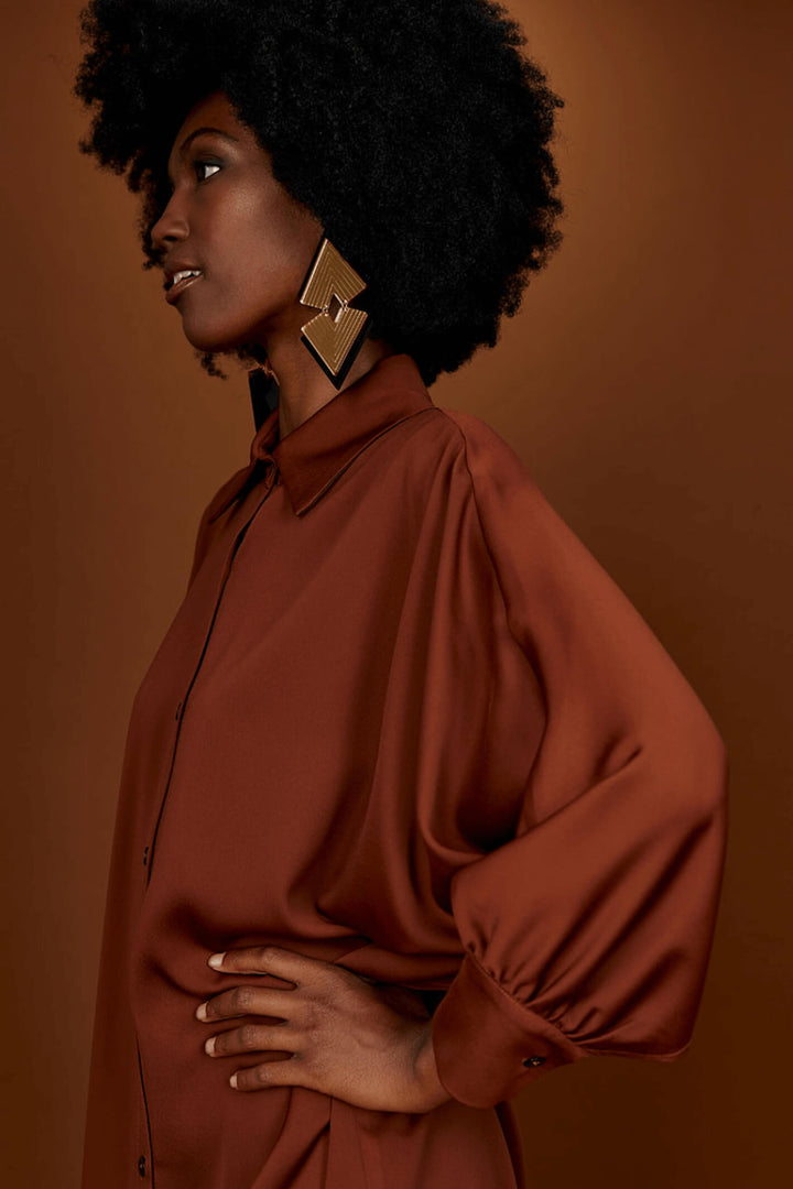 Access Fashion 7012 Chocolate Brown Batwing Shirt Dress - Experience Boutique