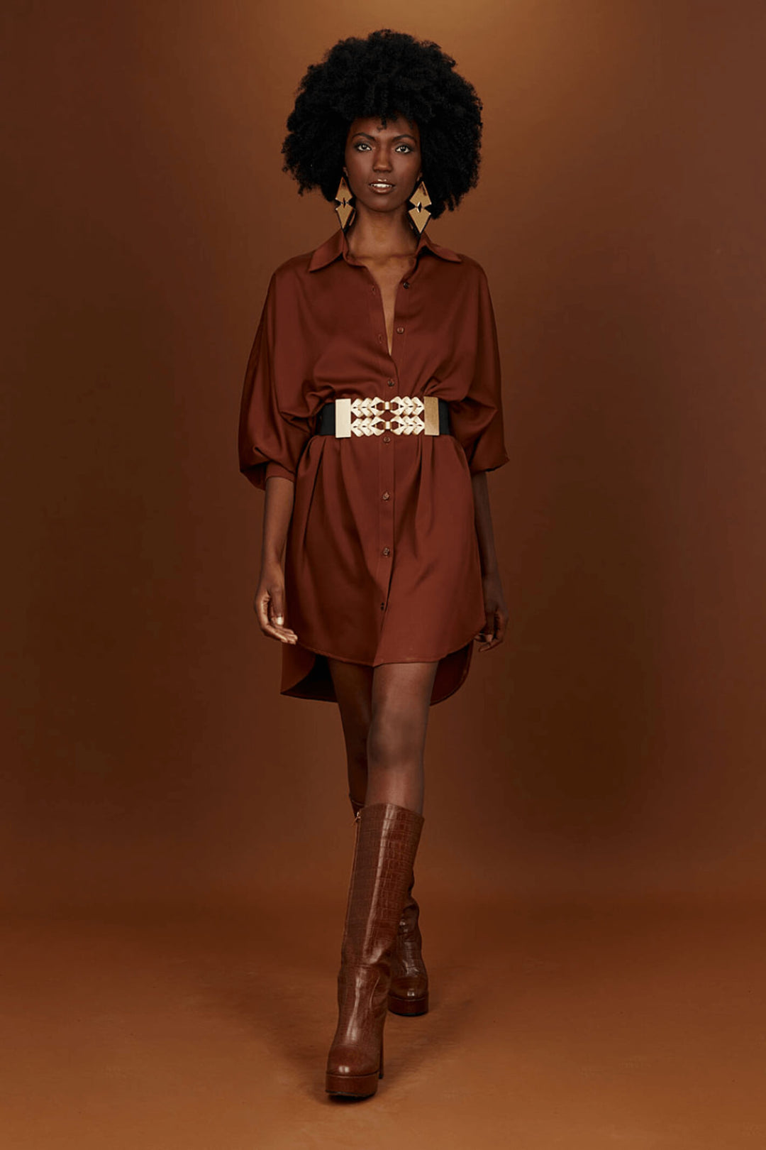 Access Fashion 7012 Chocolate Brown Batwing Shirt Dress - Experience Boutique