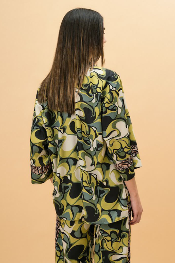 Access Fashion 7019 Green Print Shirt With Zebra Stripes - Experience Boutique