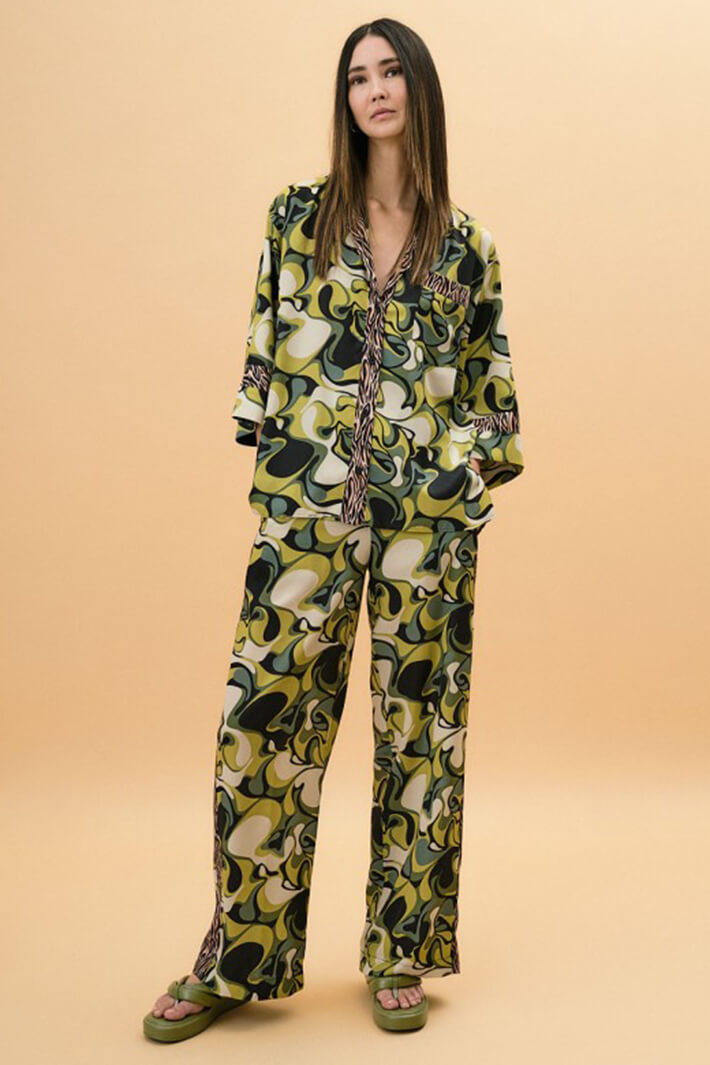 Access Fashion 7019 Green Print Shirt With Zebra Stripes - Experience Boutique