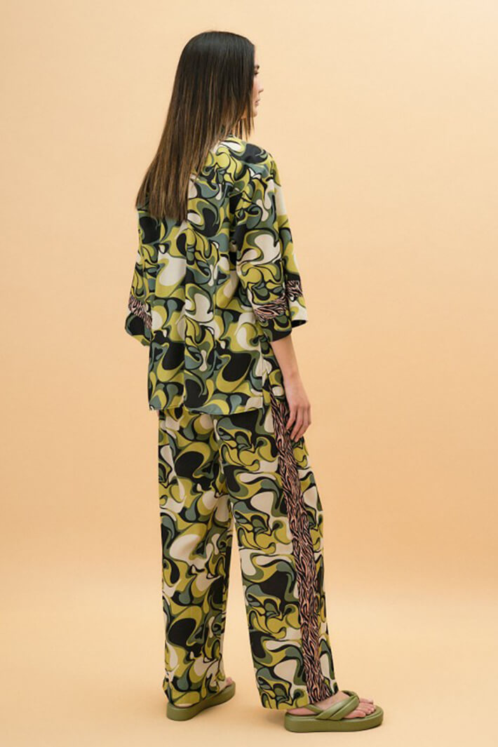 Access Fashion 7019 Green Print Shirt With Zebra Stripes - Experience Boutique