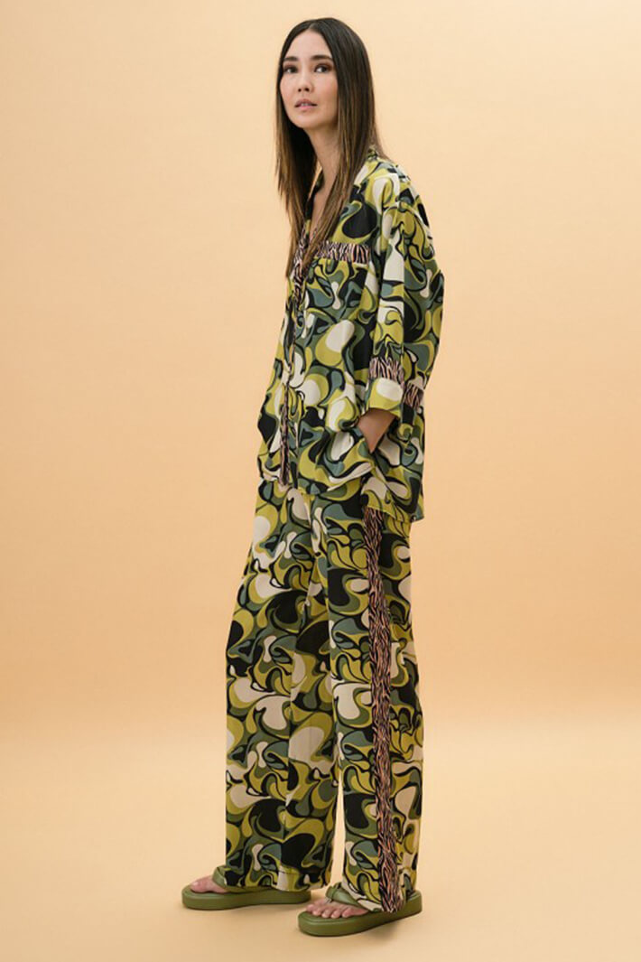 Access Fashion 7019 Green Print Shirt With Zebra Stripes - Experience Boutique