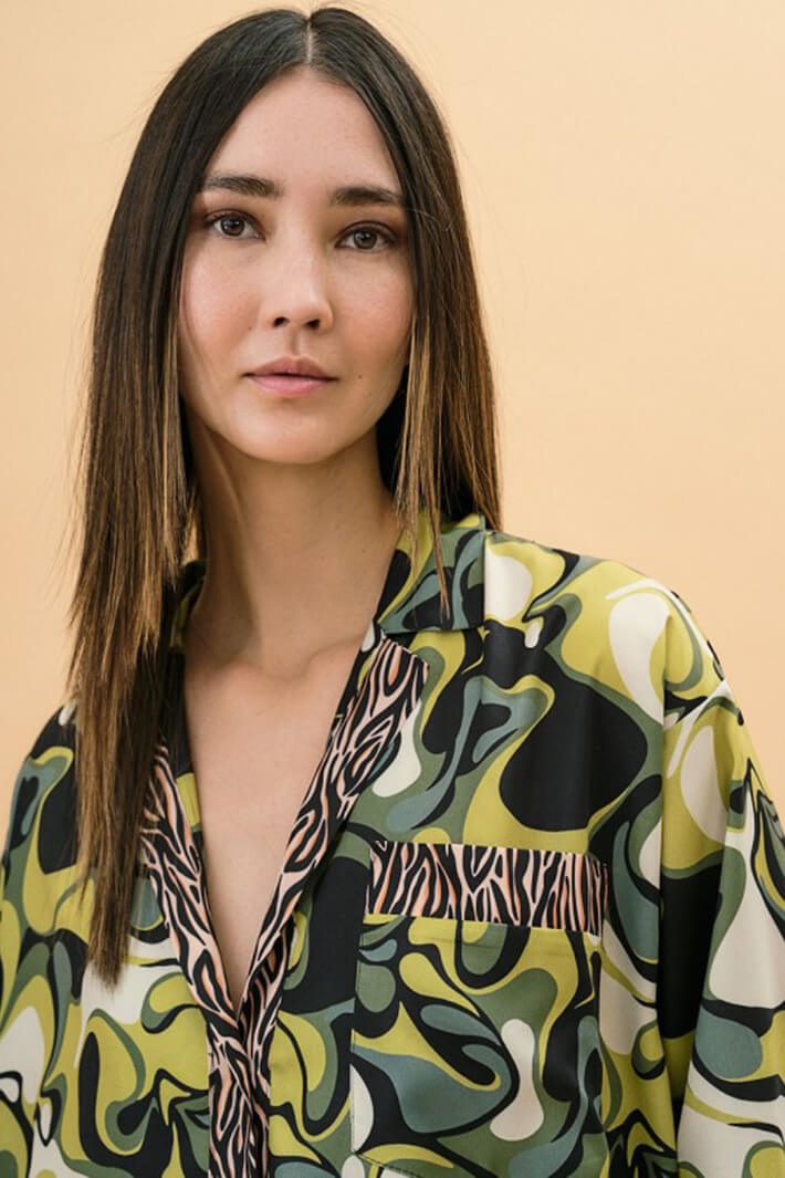 Access Fashion 7019 Green Print Shirt With Zebra Stripes - Experience Boutique