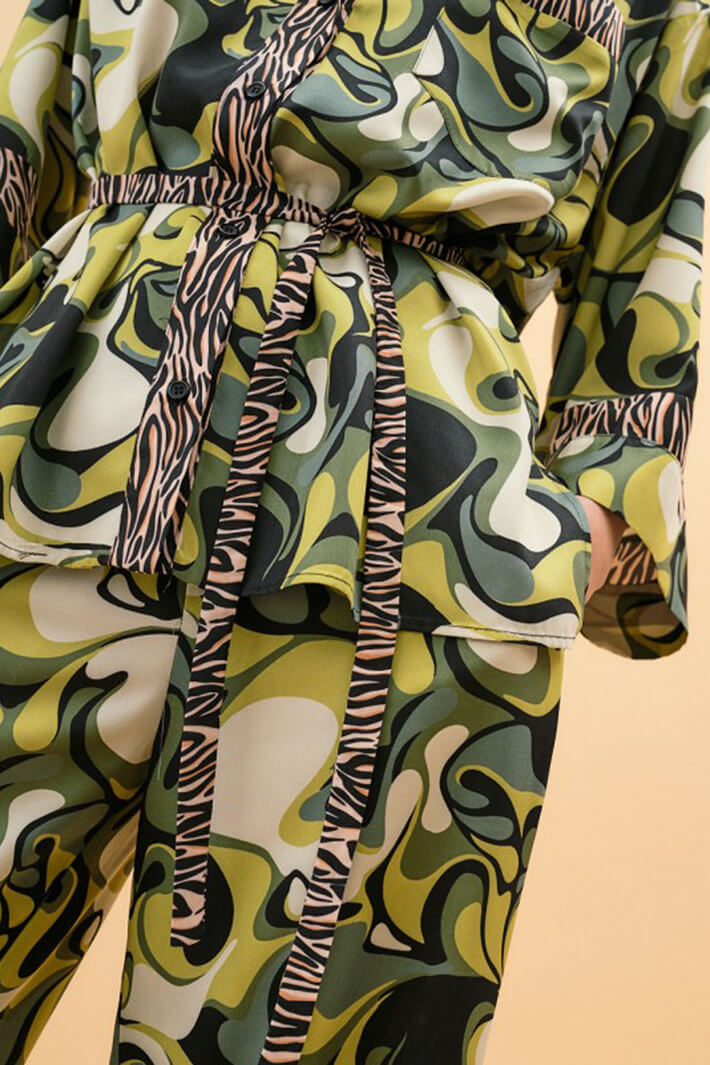 Access Fashion 7019 Green Print Shirt With Zebra Stripes - Experience Boutique