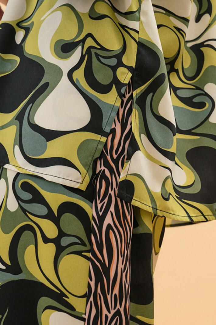 Access Fashion 7019 Green Print Shirt With Zebra Stripes - Experience Boutique