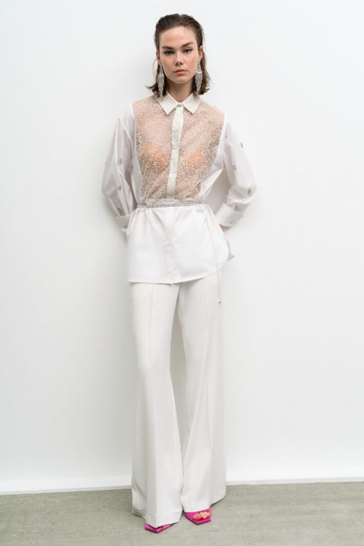 Access Fashion 7045 White Half Glitter Shirt - Experience Boutique