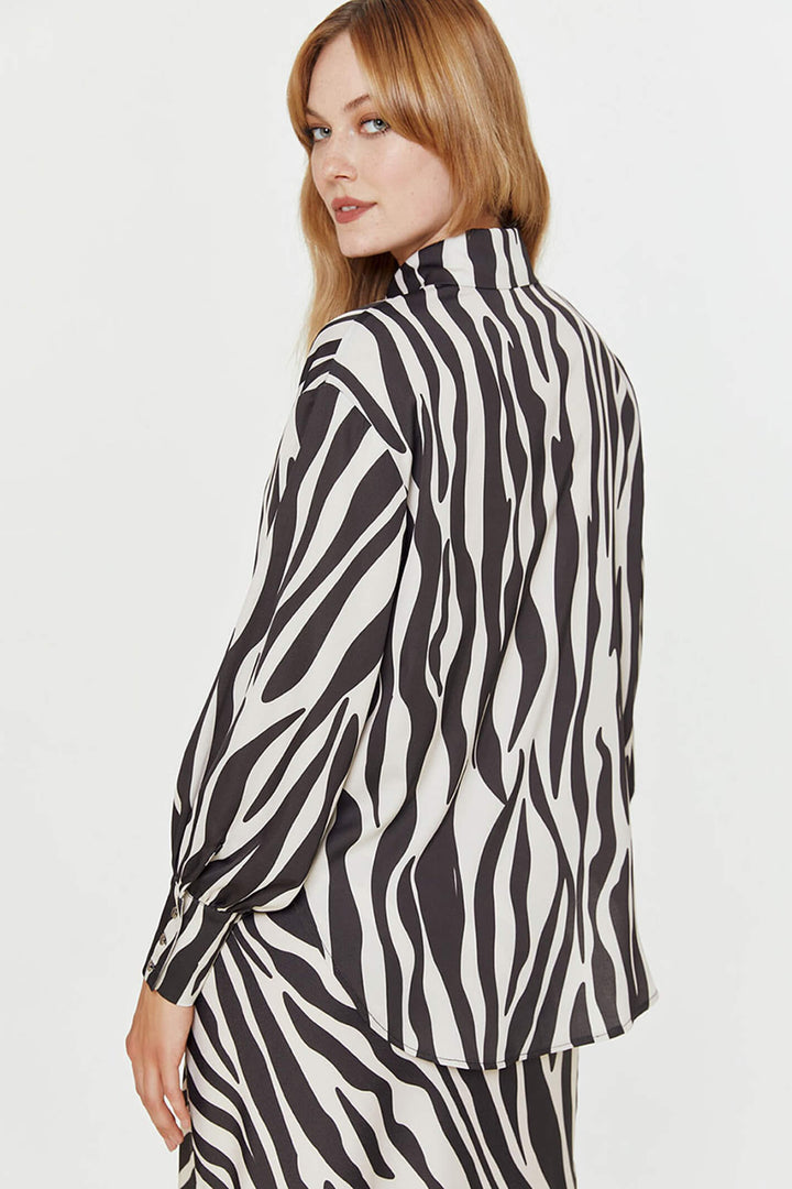 Access Fashion 7053-1058 Black & White Animal Print Shirt - Experience Boutique