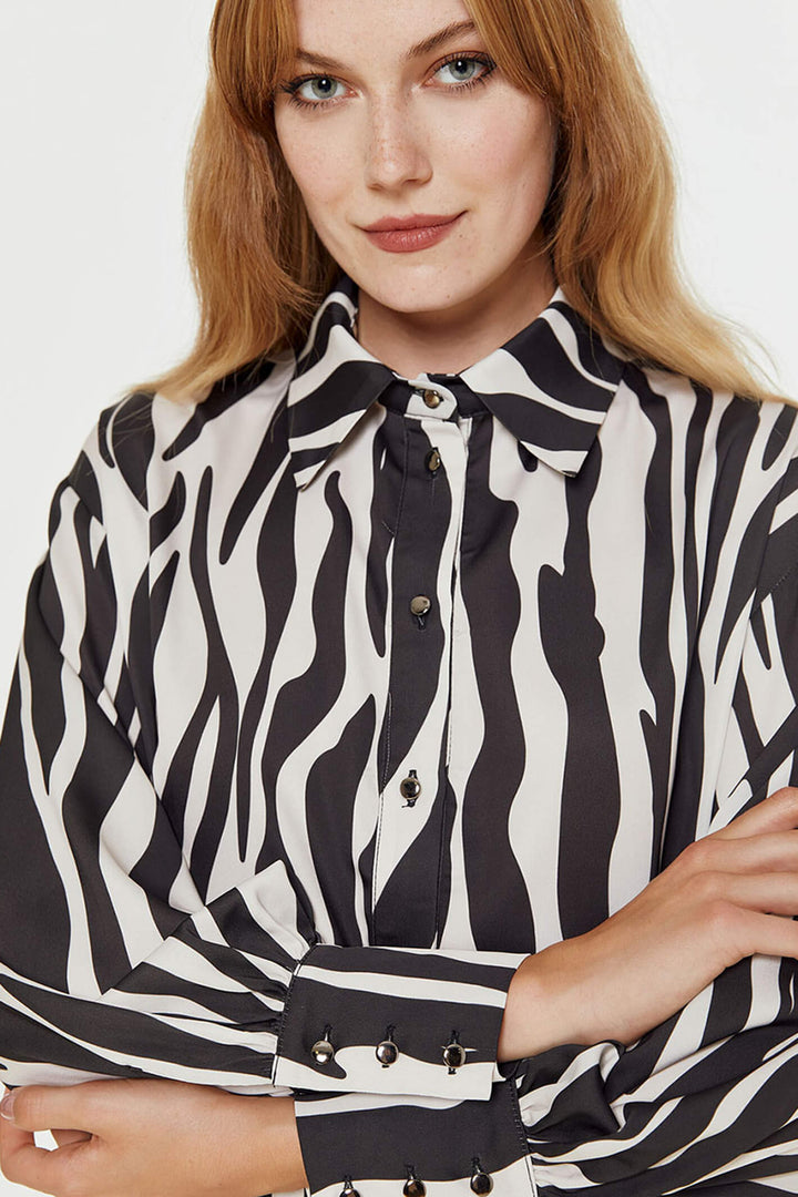 Access Fashion 7053-1058 Black & White Animal Print Shirt - Experience Boutique
