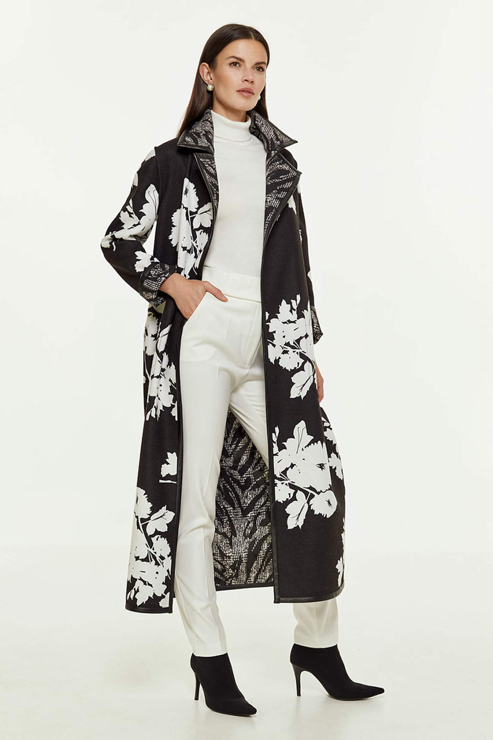 Access Fashion 9026-1089 Black & White Reversible Tie Coat - Experience Boutique