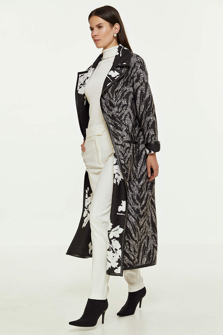 Access Fashion 9026-1089 Black & White Reversible Tie Coat - Experience Boutique