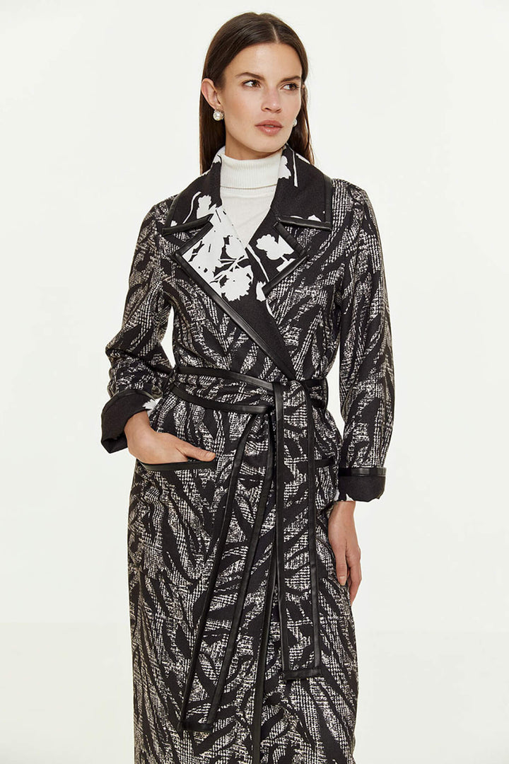 Access Fashion 9026-1089 Black & White Reversible Tie Coat - Experience Boutique