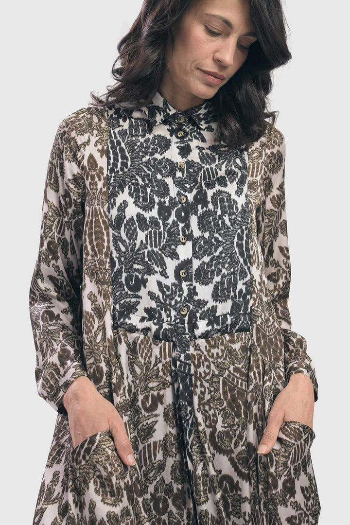 Alembika AD302A Brown Print Long Sleeve Dress - Experience Boutique