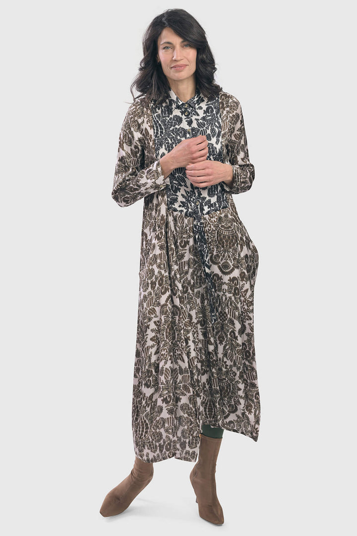 Alembika AD302A Brown Print Long Sleeve Dress - Experience Boutique