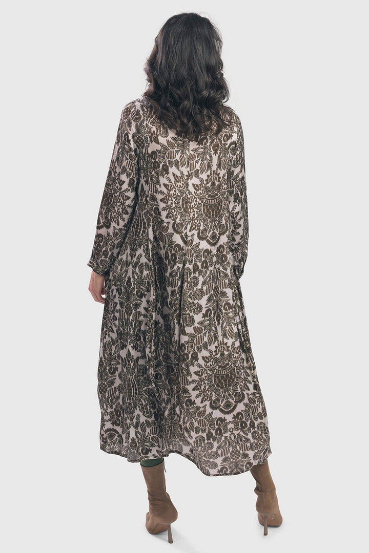 Alembika AD302A Brown Print Long Sleeve Dress - Experience Boutique