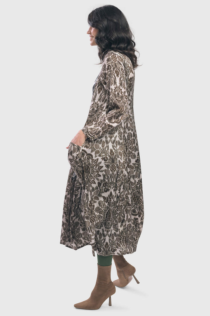 Alembika AD302A Brown Print Long Sleeve Dress - Experience Boutique