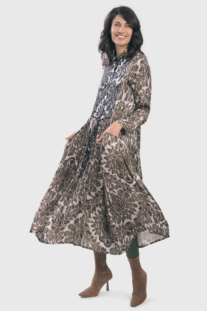 Alembika AD302A Brown Print Long Sleeve Dress - Experience Boutique