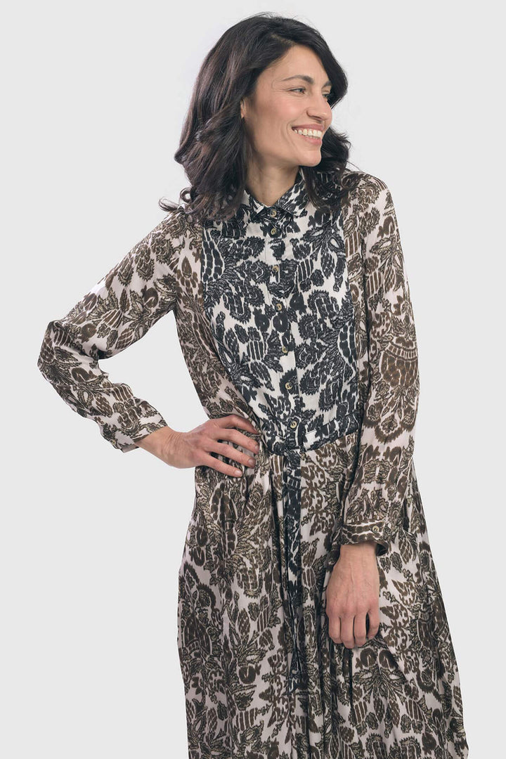 Alembika AD302A Brown Print Long Sleeve Dress - Experience Boutique