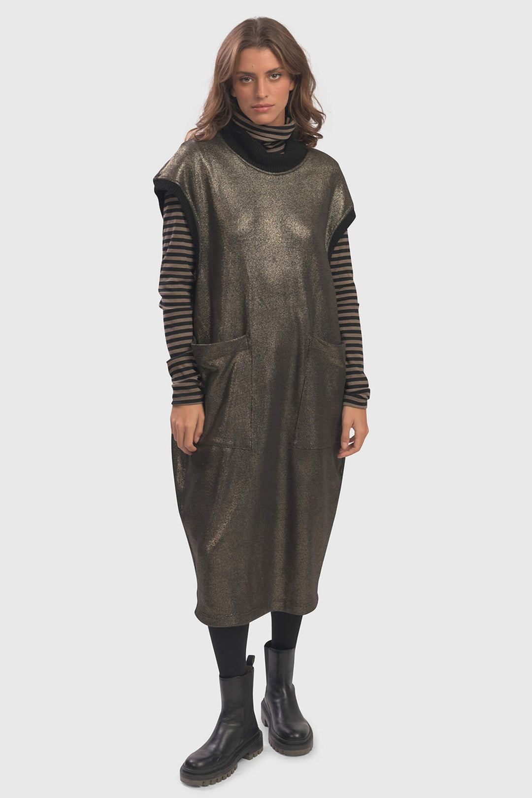 Alembika UD770G Gold Knit Oversized Dress - Experience Boutique