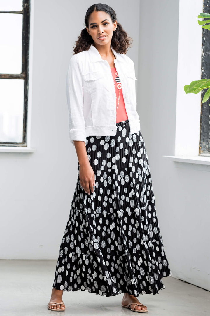 Alison Sheri A41142 Black & White Spot Pleated Skirt - Experience Boutique