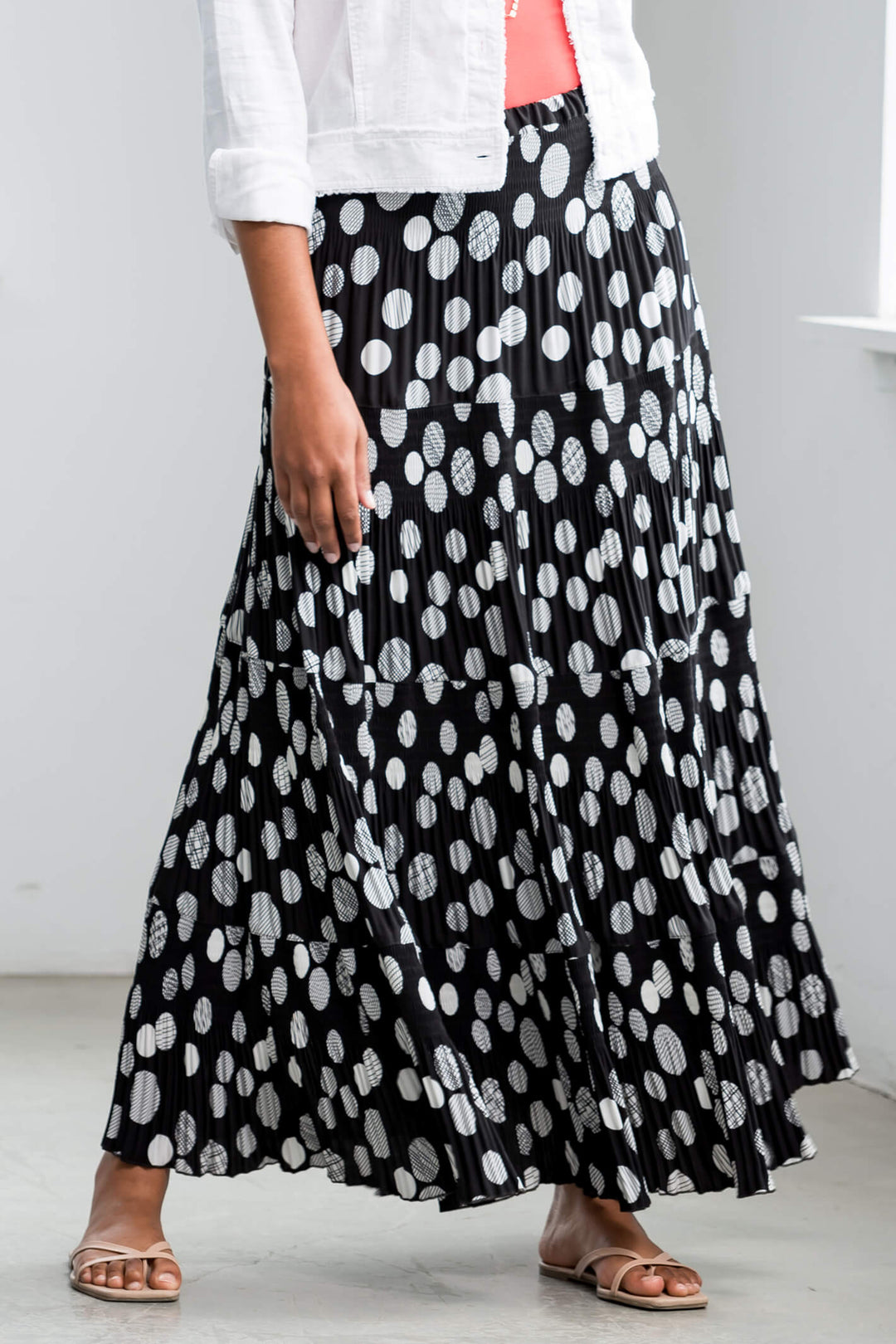 Alison Sheri A41142 Black & White Spot Pleated Skirt - Experience Boutique