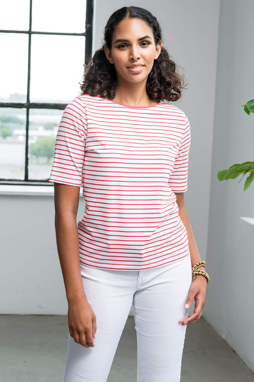 Alison Sheri A41180 Red & White Stripe T-Shirt - Experience Boutique