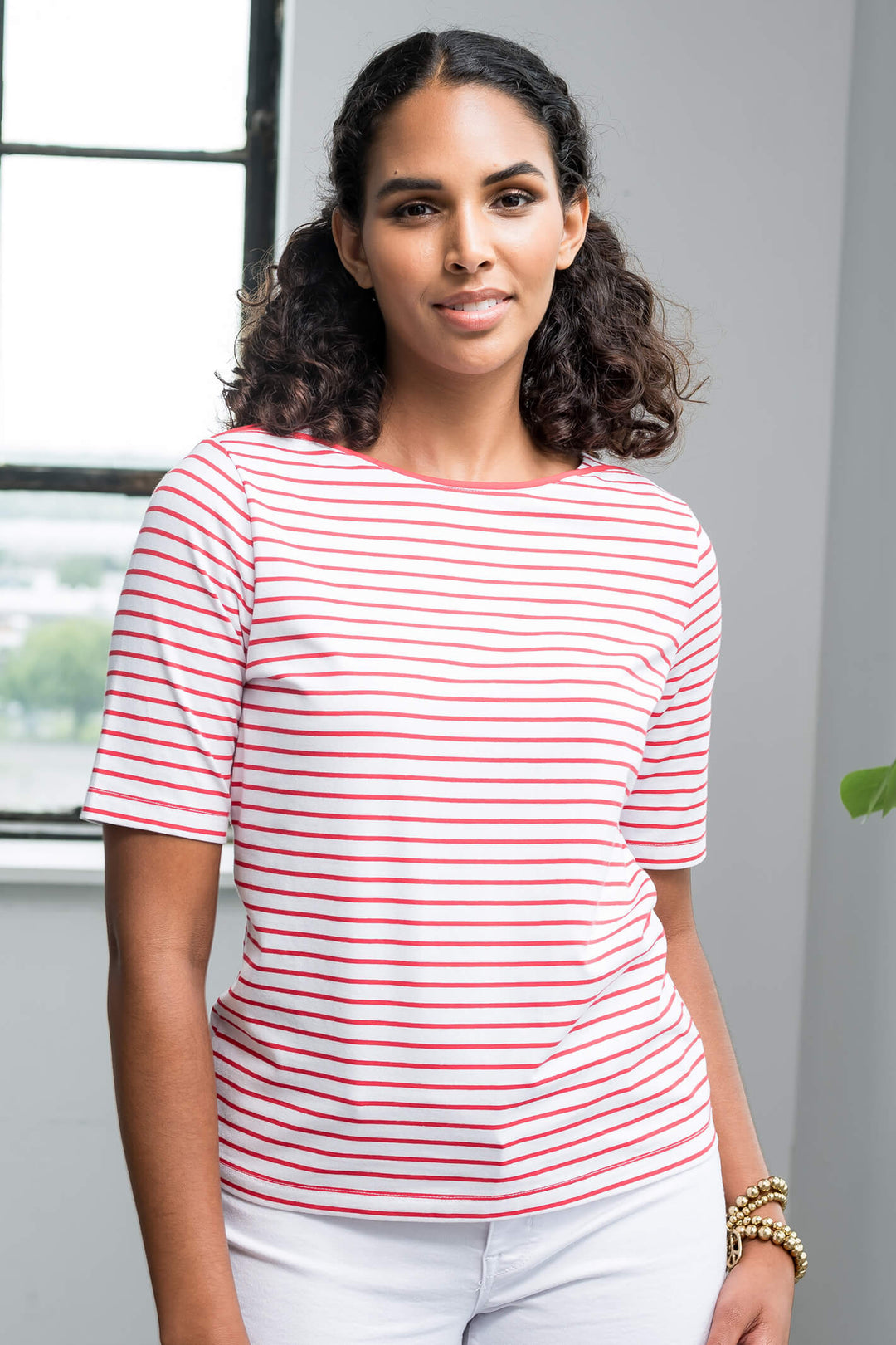 Alison Sheri A41180 Red & White Stripe T-Shirt - Experience Boutique