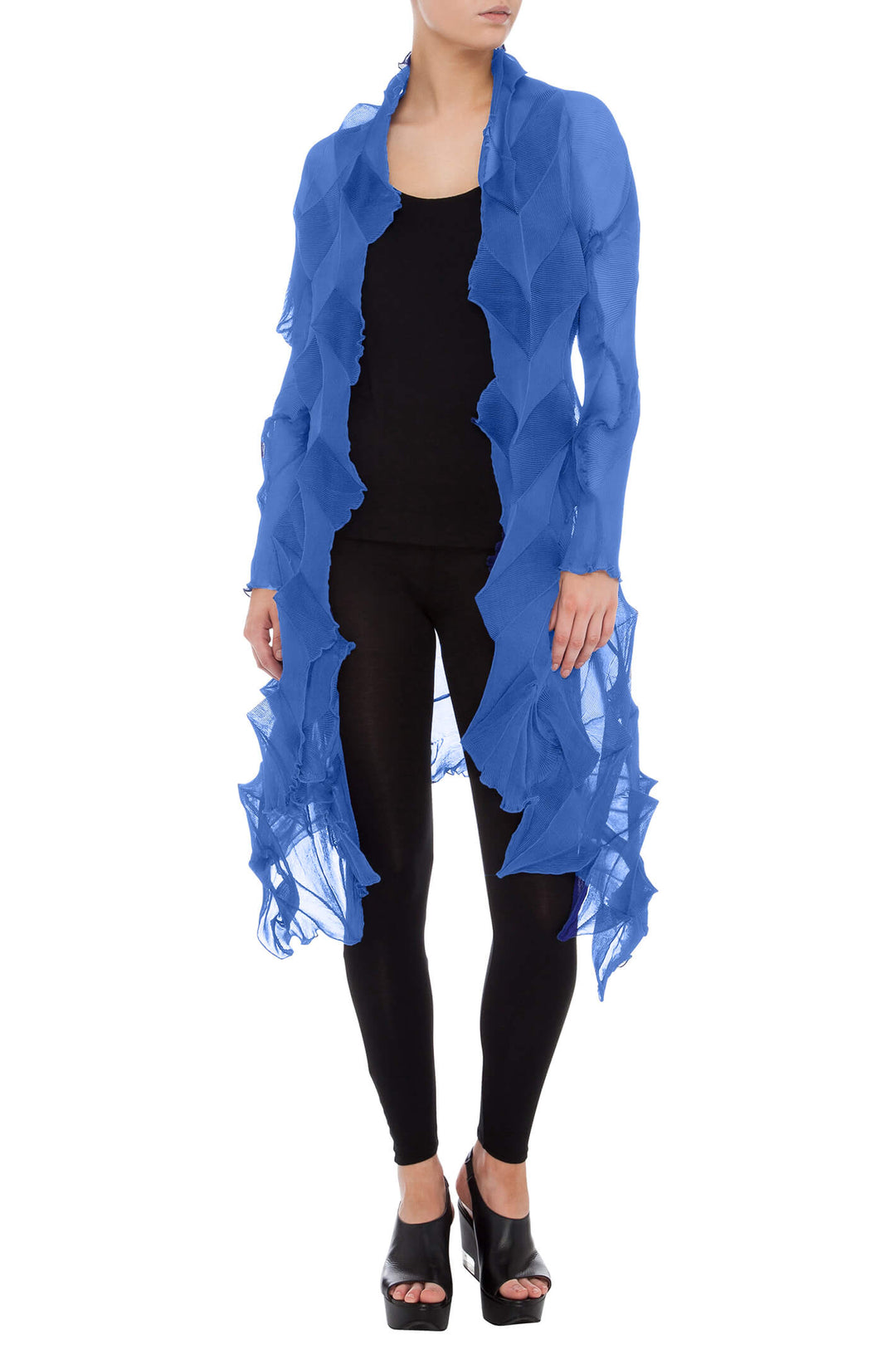 Alquema AJ0603L Sky Cobalt Blue Long Jacqui Coat Jacket - Experience Boutique