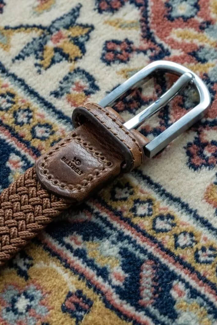 Billy Belt Camel Brown Elasticated Woven & Leather Belt - Experience Boutique