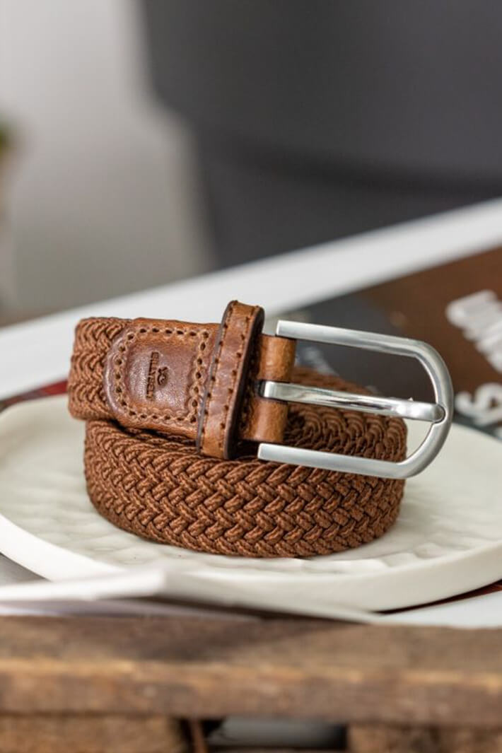 Billy Belt Camel Brown Elasticated Woven & Leather Belt - Experience Boutique