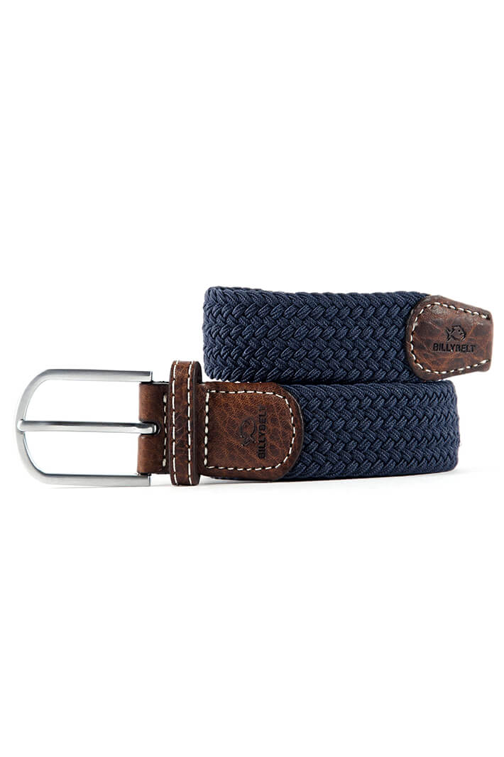 Billy Belt Navy Slate Blue Elasticated Woven & Leather Belt - Experience Boutique