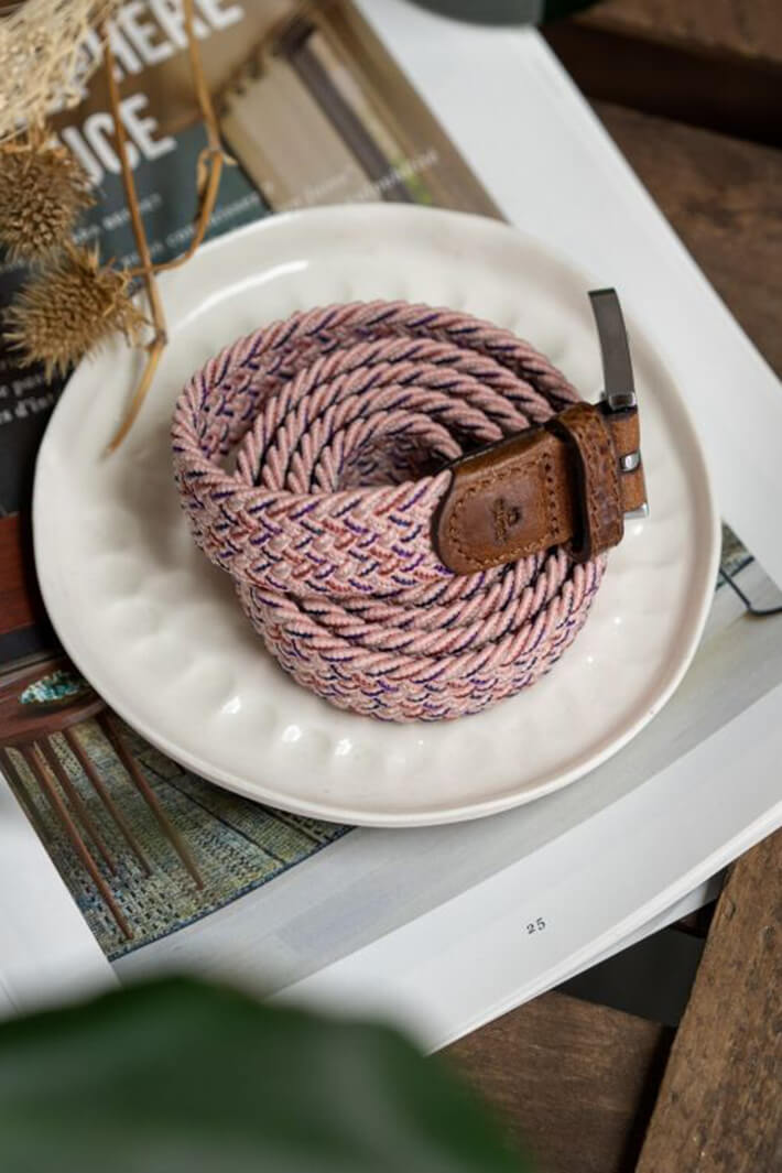 Billy Belt Pink Hanami Elasticated Woven & Leather Belt - Experience Boutique