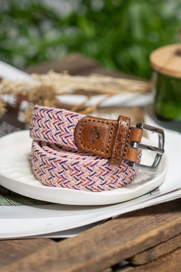 Billy Belt Pink Hanami Elasticated Woven & Leather Belt - Experience Boutique