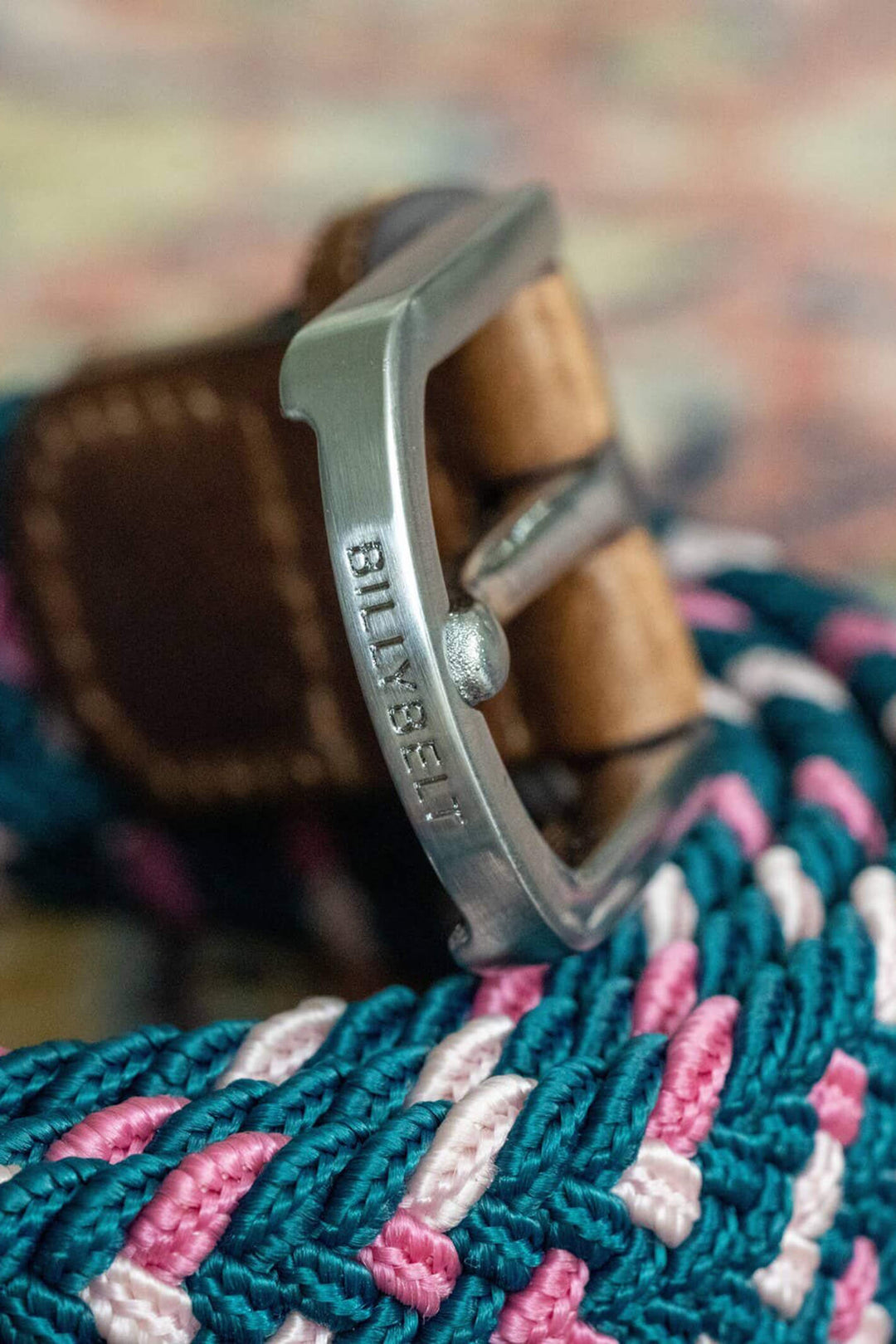 Billy Belt Teal & Pink Elasticated Woven & Leather Belt - Experience Boutique