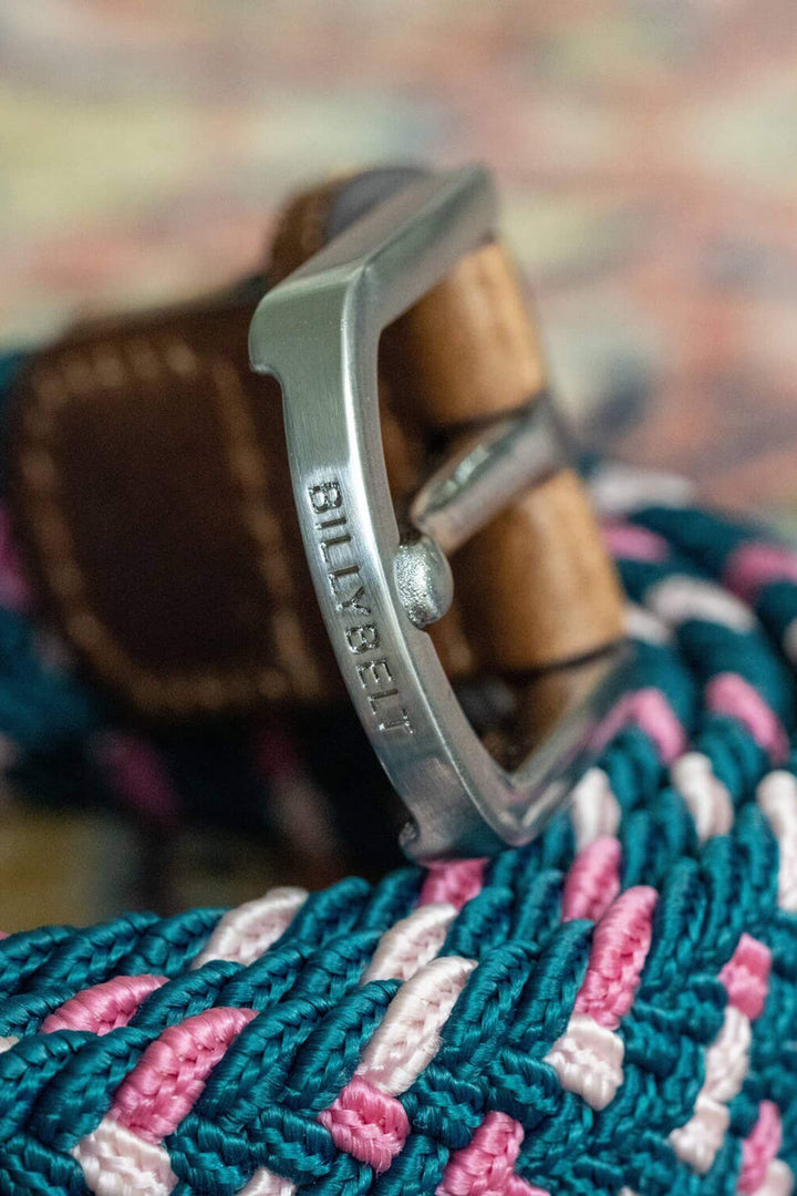 Billy Belt Teal & Pink Elasticated Woven & Leather Belt - Experience Boutique