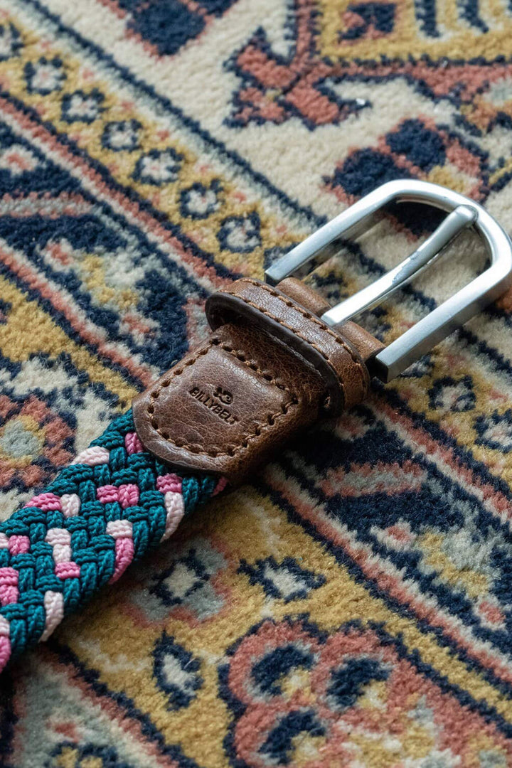 Billy Belt Teal & Pink Elasticated Woven & Leather Belt - Experience Boutique